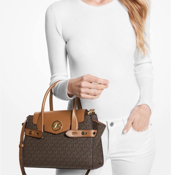 Michael Kors Carmen Satchel Signature Brown - Picture 1 of 9